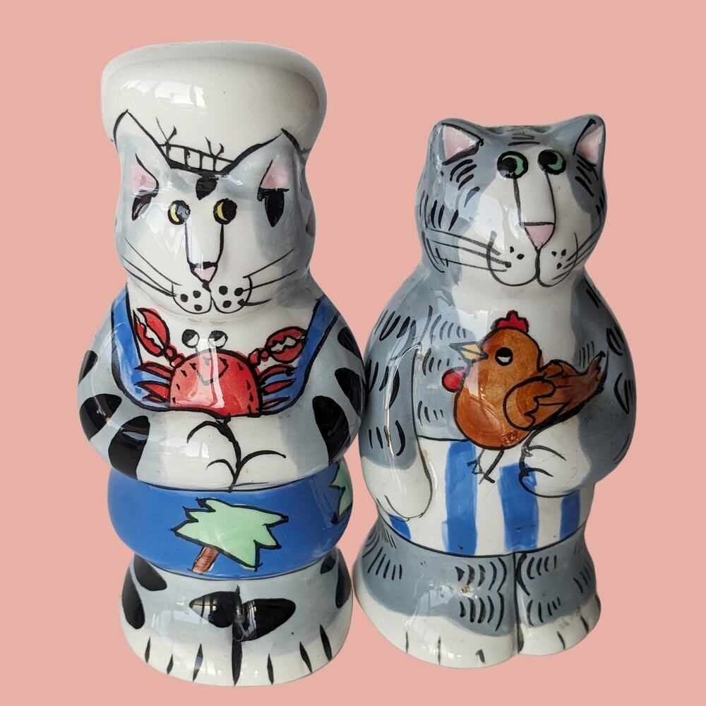 Vintage 1980s Catzilla Cat Chef and Baker Salt and Pepper Shakers